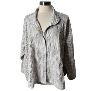 Dress To Kill Womens Cotton Striped Textured Oversized Button Down Top One Size